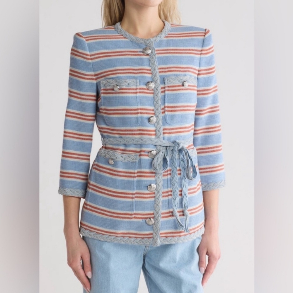 VERONICA BEARD Arrowe Braided Ginerva Stripped Jacket Blue/Multi SIZE O NEW